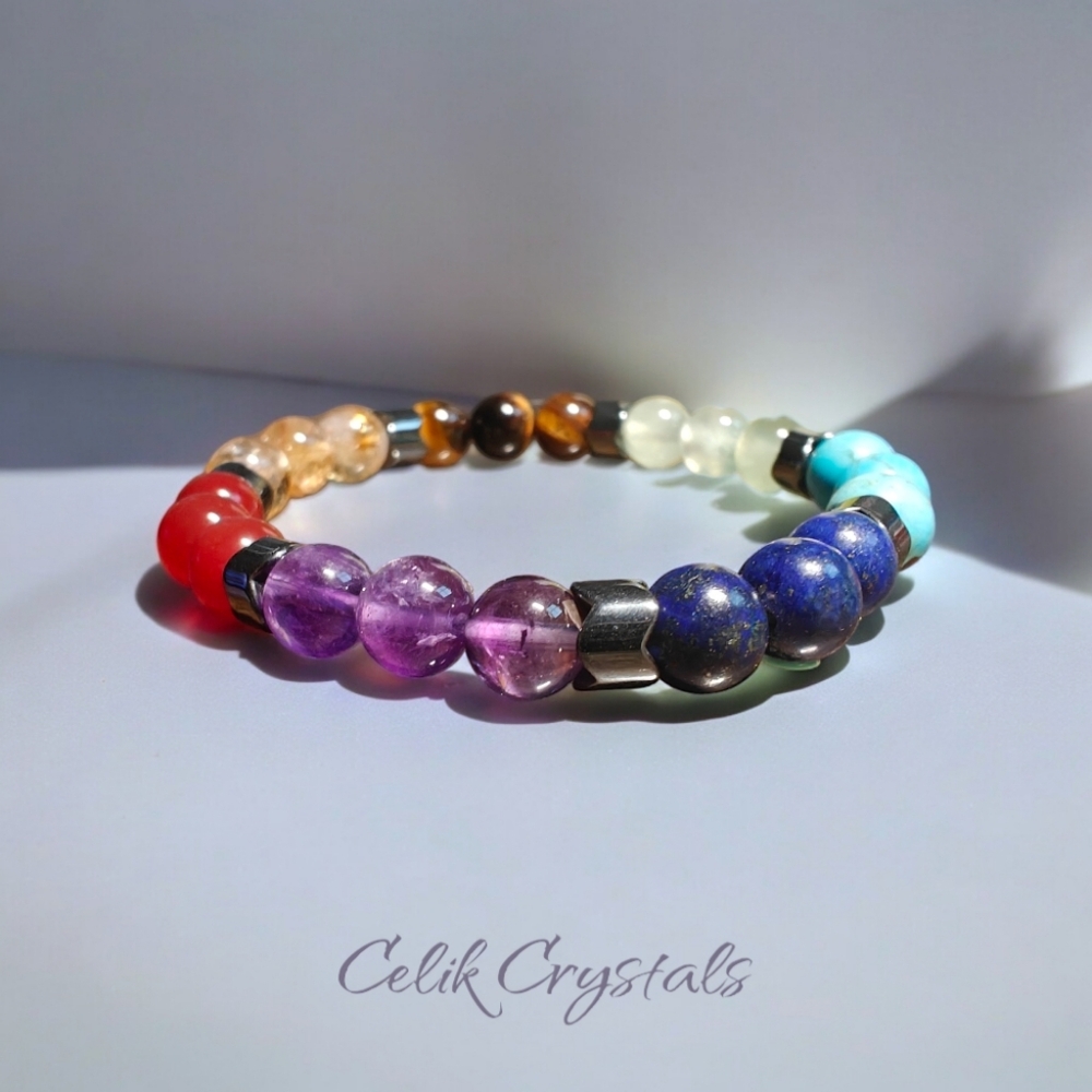 7 Chakra Bracelet Real Authentic Stones 8mm Unisex Stretch Bracelet